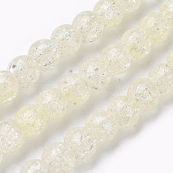 Chapelets de perles en verre craquelé, ronde, jaune verge d'or clair, 6~7mm, Trou: 1mm, Environ 66 pcs/chapelet, 15.3 pouce (39 cm)