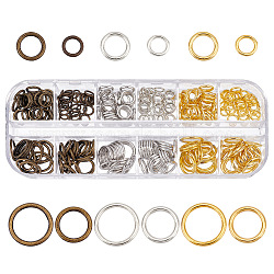 Pandahall elite 285 pz 12 stili anelli di salto in ottone, anello rotondo, colore misto, 6~12x1~1.2mm, 16 calibro ~ 18 calibro, diametro interno: 3.8~9.3mm, 285pcs/scatola