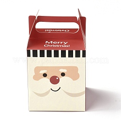 クリスマステーマ紙折りギフトボックス  ハンドル付き  プレゼント用キャンディークッキーラッピング  サンタクロース模様  8.5x8.5x14.5cm