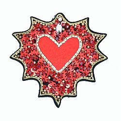 Accesorios de disfraz de rhinestone con lentejuelas y cuentas de corazón, para el dia de san valentin, rojo, 115x125mm