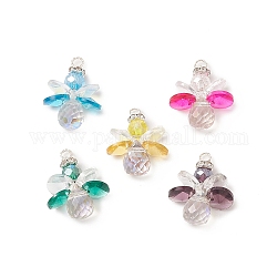 5Pcs 5 Color Glass Pendants, with Silver Copper Wire Wrapped, Angel Charms, Mixed Color, 23x18x8mm, Hole: 2.4mm, 1Pc/color