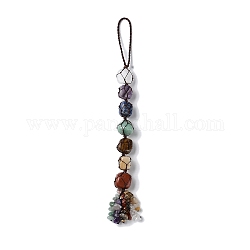 7 Chakra Nuggets Natural Gemstone Pouch Pendant Decoration, Braided Thread and Gemstone Chip Tassel Hanging Ornaments, 248mm