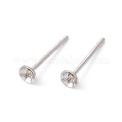 Rack Plating Brass Stud Earring Findings, with 925 Silver Pin, for Half Drilled Beads, Long-Lasting Plated, Cadmium Free & Lead Free, Platinum, 14x3mm, Pin: 0.7mm