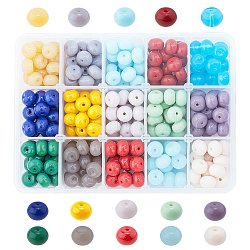 Perles de verre opaques de couleur unie pandahall elite, disque, couleur mixte, 10.5x7mm, Trou: 1.2mm, 15 couleurs, 20 pcs / couleur, 300 pcs / boîte