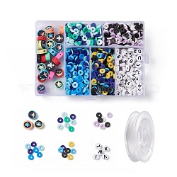 Kit de fabrication de bracelets thème de l'espace bricolage, y compris des perles rondes et plates en argile polymère, Perles acryliques de lettre, fil élastique, colorées, 1100 pièces / kit
