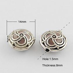 Flat Round Handmade Indonesia Beads, with Alloy Cores, Antique Silver, Rosy Brown, 14x8mm, Hole: 1.5mm
