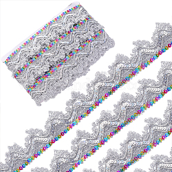 Nylon-Glitzer-Wellenband, Spitzen-Stickband, Kleidungszubehör, Silber, 1-3/8 Zoll (35 mm), ca. 9.30 Yard (8.5m)/Karte