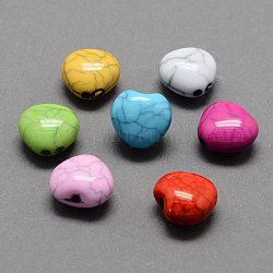 Imitation Turquoise Acrylic Beads, Heart, Mixed Color, 10x10x6mm, Hole: 1.5mm, about 1318pcs/500g