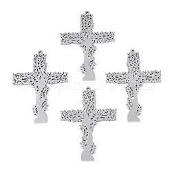 201 Stainless Steel Pendants, Cross, Stainless Steel Color, 49x35x1mm, Hole: 1.4mm