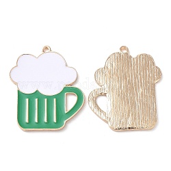 Alloy Pendants, with Enamel, Light Gold, Beer Charms, for Saint Patrick's Day, Medium Sea Green, 41x33.5x2mm, Hole: 2mm