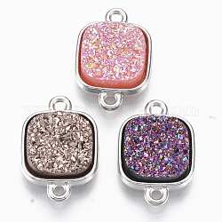 Alloy Links, with Druzy Resin Cabochons, Square, Platinum, Mixed Color, 17.5x12x5mm, Hole: 1.4mm