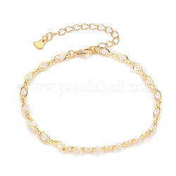 Glass Pearl Link Chain Bracelets, with Brass Curb Chains and Lobster Claw Clasps, Golden, 8-1/8 inch(20.5cm)