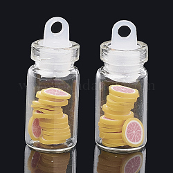 Handgemachte Polymer Clay Nagelkunstdekoration Zubehör, mit Glaswunschflasche und Ccb-Flaschenverschluss, Grapefruit, Licht Korallen, 4~8x4~8x0.1~2 mm, über Flasche: 27.5x11mm, Bohrung: 3 mm