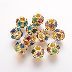Messing Perlen, mit Klasse A Strass, Rondell, golden, Farbig, 12x10 mm, Bohrung: 4 mm