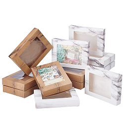 Pandahall elite 12 pz 2 colori pieghevole scatola di carta kraft creativa, confezione regalo di carta, con finestra chiara, rettangolo, colore misto, 14.6x10.5x2.6cm, 6 pz / colore