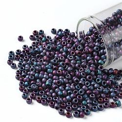 Toho perles de rocaille rondes, Perles de rocaille japonais, (705) couleur mate bleu iris givré, 8/0, 3mm, Trou: 1mm, environ 1110 pcs/50 g
