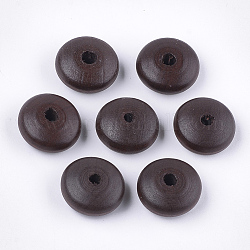 Cuentas de madera natural pintada, Abalorios de grande agujero, rerondana plana, coco marrón, 22~23x11mm, agujero: 4 mm