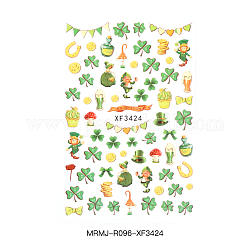 Самоклеющиеся наклейки для ногтей для ирландии, для украшения ногтей, рисунок клевера, зеленый лайм, 95x64 мм
