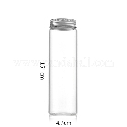 コラムガラススクリュートップビーズ貯蔵チューブ  アルミニウム製の口が付いた透明なガラス瓶  銀  4.7x15cm  容量：200ml（6.76fl.oz）