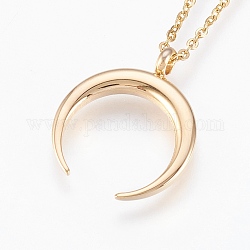 304 Stainless Steel Pendant  Necklaces, Double Horn/Crescent Moon, Real 18K Gold Plated, 17.99 inch(45.7cm), 1.5mm