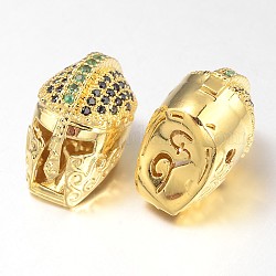 Perline zirconi micro pave  in ottone, elmo da gladiatore, oro, 18x11x13mm, Foro: 1 mm