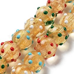 Fatti a mano perle di vetro irregolari fili, con polvere oro, stile smalto, tondo, colorato, 12mm, Foro: 2.2 mm, circa 30pcs/filo, 12.91'' (32.8 cm)