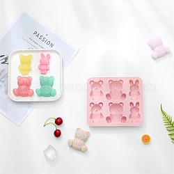 Food Grade Silicone Molds, Fondant Molds, for DIY Cake Decoration, Chocolate, Candy, UV Resin & Epoxy Resin Jewelry Making, Bear & Rabbit, Pink, 157x140x18mm