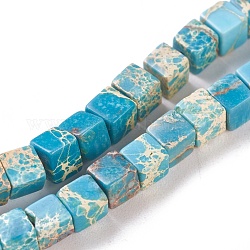 Brins de perles de jaspe impérial naturel, teinte, cube, lumière bleu ciel, 4.5x4.5x4.5mm, Trou: 0.8mm, Environ 87~88 pcs/chapelet, 15.1 pouce ~ 15.3 pouces (38.5~39 cm)