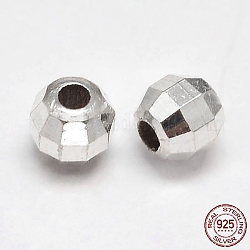 Faceted Round 925 Sterling Silver Beads, Silver, 6mm, Hole: 2.5mm, about 72pcs/20g