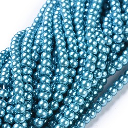 Umweltfreundliche runde Perlenstränge aus gefärbtem Glasperlen, Baumwollkordel Gewinde, Deep-Sky-blau, 3~3.5 mm, Bohrung: 0.7~1.1 mm, ca. 135 Stk. / Strang, 15 Zoll
