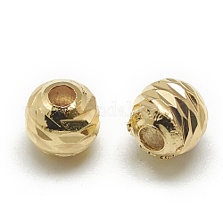 Brass Spacer Beads, Faceted Round, Real 18K Gold Plated, 5x5mm, Hole: 1mm