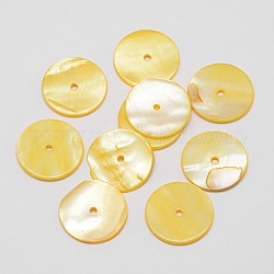 Perles de coquillage naturel teintées, disque / plat rond, perles heishi, or, 20x2mm, Trou: 2mm
