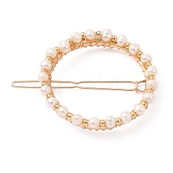 Pinzas para el cabello de la garra de la aleación, Con perlas naturales cultivadas en agua dulce., forma de anillos, sin plomo y cadmio, dorado, 47.5mm