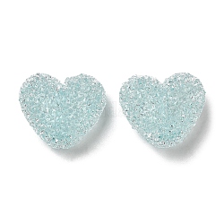 Perles en résine, avec strass, coeur drusy, turquoise pale, 17x19x10.5mm, Trou: 1.6mm