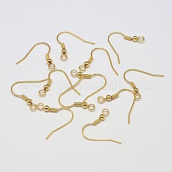 Brass Earring Hooks, Ear Wire, with Horizontal Loop, Cadmium Free & Nickel Free & Lead Free, Real 18K Gold Plated, 20x21mm, Hole: 1mm, 20 Gauge, Pin: 0.8mm