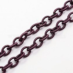 Lazo de nylon hecho a mano de cadenas de cable, oval, marrón rosado, 8~9x11~13x2mm, aproximamente 85 cm / strand, 33.5 pulgada