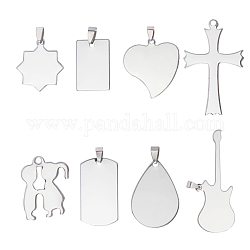 201 Stainless Steel Heart Stamping Blank Tag Pendants, Mixed Shapes, Stainless Steel Color, 30~70x20~40x1mm, hole: 3~8mm, 32pcs/box