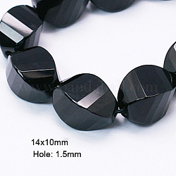 Natural Black Onyx Beads Strands, Dyed, Faceted, Twist, Black, 14x10mmg, hole: 1.5mm, 28pcs/strand, 16 inch