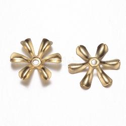 Messing Perle Kappen & Kegel Perlen, Bleifrei & Nickel frei, Blume, 6-Blütenblatt, roh (nicht plattiert), 14x2.5 mm, Bohrung: 1 mm