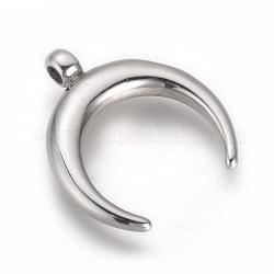 304 Stainless Steel Pendants, Double Horn/Crescent Moon, Stainless Steel Color, 28x24.5x5mm, Hole: 2.5mm