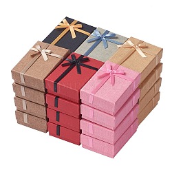 Kraft Baumwolle gefüllt Rechteck Pappe Schmuck Set Boxen mit Bogenknoten, Für Ring, Ohrring, Halskette, Mischfarbe, 9.3x6.7x3.1 cm