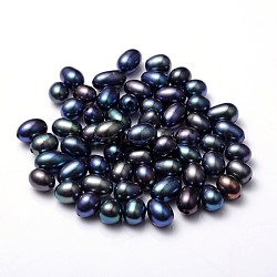 Natural Cultured Freshwater Pearl Beads, Half Drilled Hole, Grade AA, teardrop, Dyed, Peacock, about 5~6mm in diameter, hole: 0.9mm