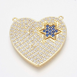 Ottone micro spianare pendenti zirconi, cuore, colorato, oro, 23.5x24x2mm, Foro: 0.5 mm