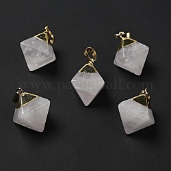 Pendentifs de cristal de quartz naturel, avec les accessoires en laiton de tonalité d'or, losange, 24~26x21~23x16~17mm, Trou: 4.5x8mm