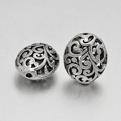 Bolas huecas de estilo tibetano filigrana aleación ovalada, plata antigua, 16x13.5x9.5mm, agujero: 1 mm