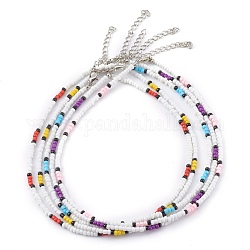 Runde undurchsichtige Farben Glasperlenketten, mit Alu-Karabiner Schnallen, Platin Farbe, Mischfarbe, 14.76 Zoll (37.5 cm)