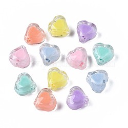Transparente Acryl Perlen, Perle in Perlen, Herz, Mischfarbe, 11x11.5x8 mm, Bohrung: 2 mm, ca. 650 Stk. / 500 g