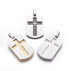 304 Stainless Steel Pendants, Rectangle with Lord's Prayer Cross, Mixed Color, 36x19x3mm, Hole: 4mm