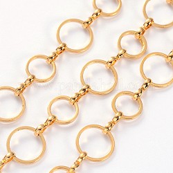 Brass Chains, Unwelded, with Spool,  Golden,  about 8 and 10mm in diameter,  1mm thick, about 32.8 Feet(10m)/roll