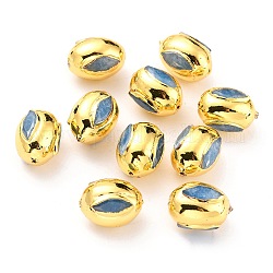 Perles de quartz naturels, avec bord en laiton doré, teinte, ovale, bleu ciel, 15.5~16x11.5~12mm, Trou: 0.8mm
